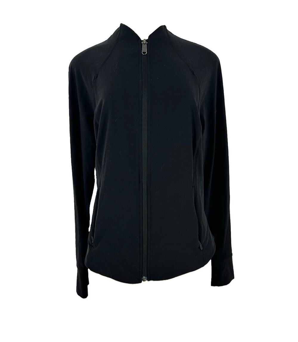 Athleta Medium ? Women black mock-neck full-zip athletic track jacket C101v
